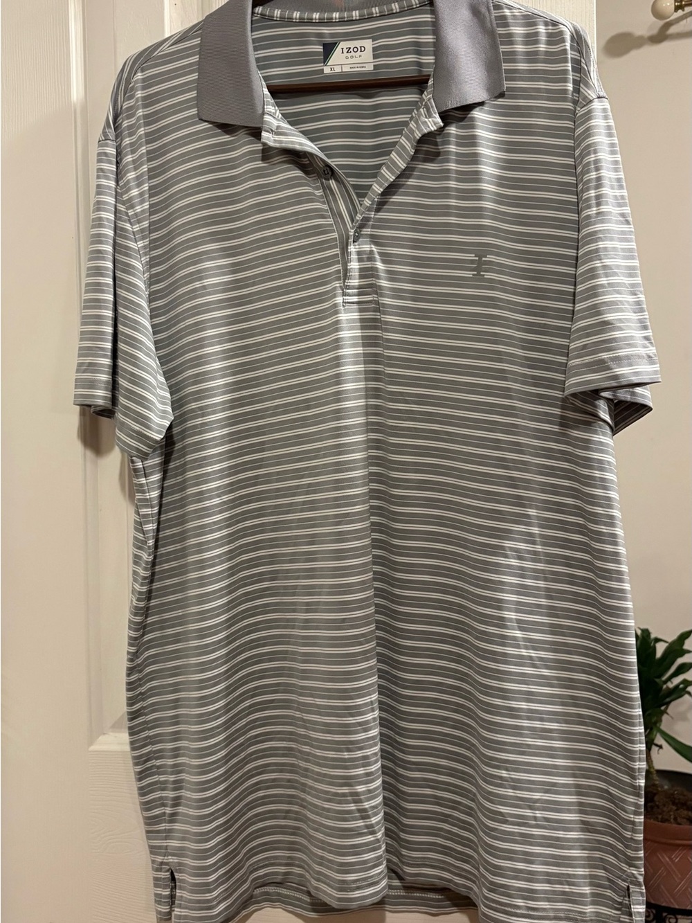 IZOD Men's Gray Striped Polo Shirt